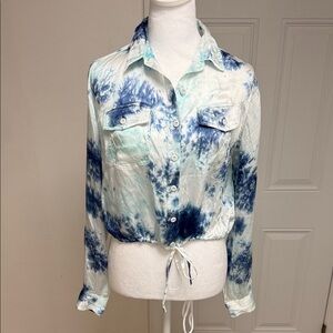 Urban Outfitters Tie-Dye Button-Front Drawstring Shirt - Blue/White size XS-TP